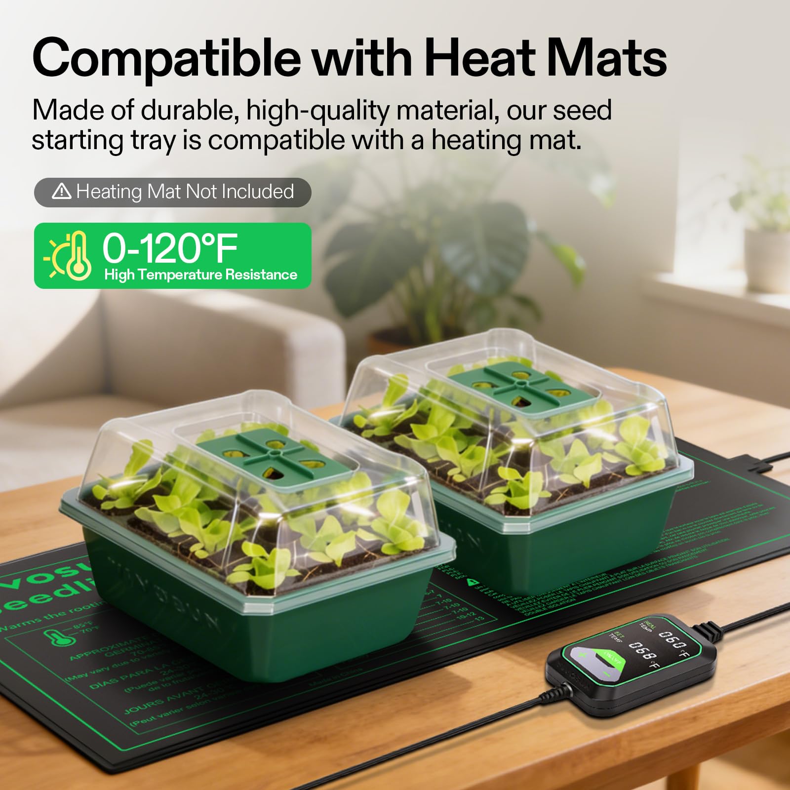 VIVOSUN 6-Pack Seed Starter Trays, 72-Cell Seed Starter Kit with Humidity Dome, Flat Reusable Plant Germination Trays with Drain Hole, Green Propagation Tray for Planting Seeds