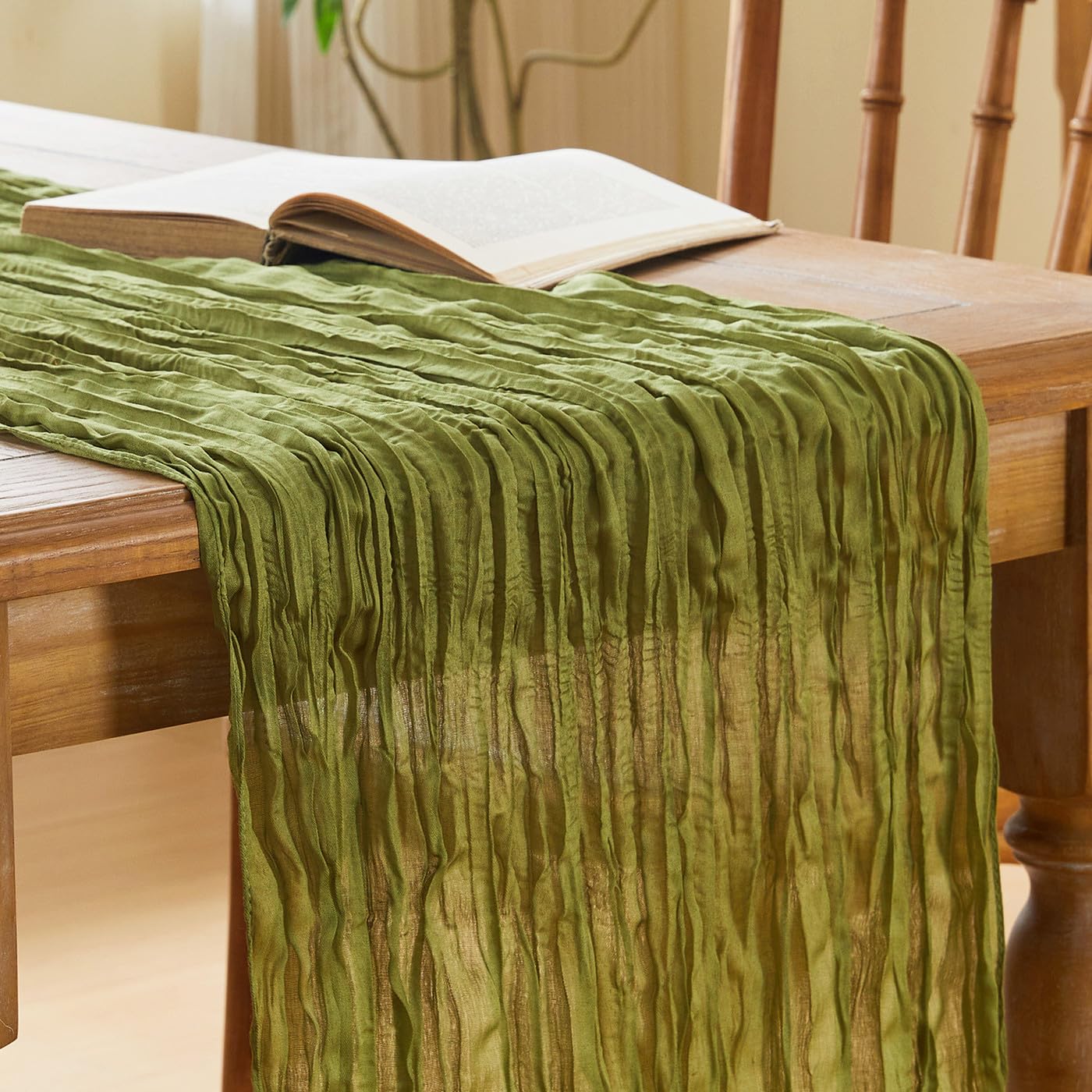 LAIDANLA Campsite Green Cheesecloth Table Runner 90x300cm Gauze Tablecloth