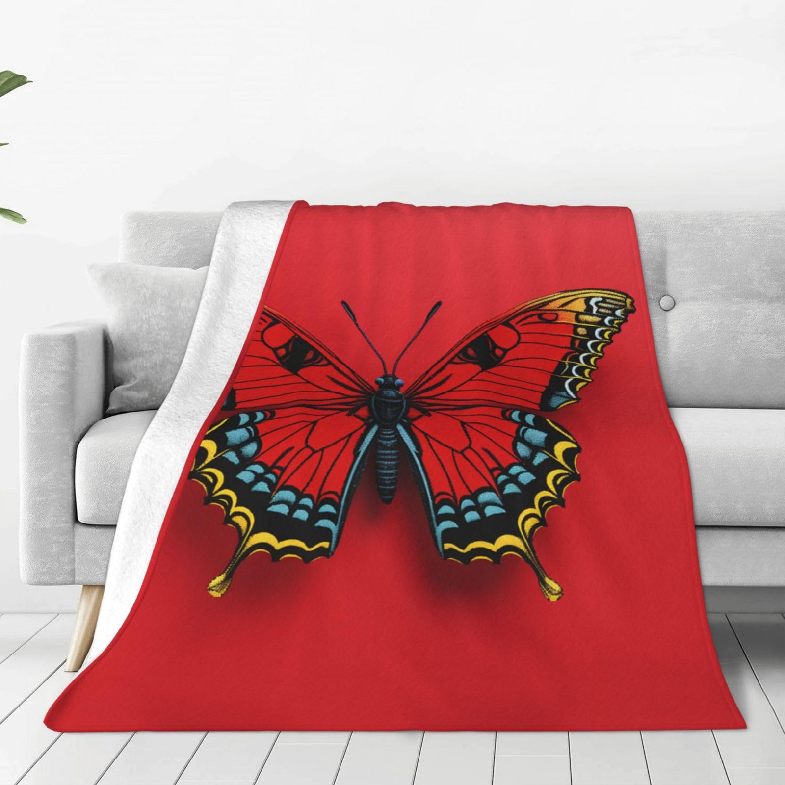 Plaid en micro polaire rouge couverture lit et canapé motif papillon