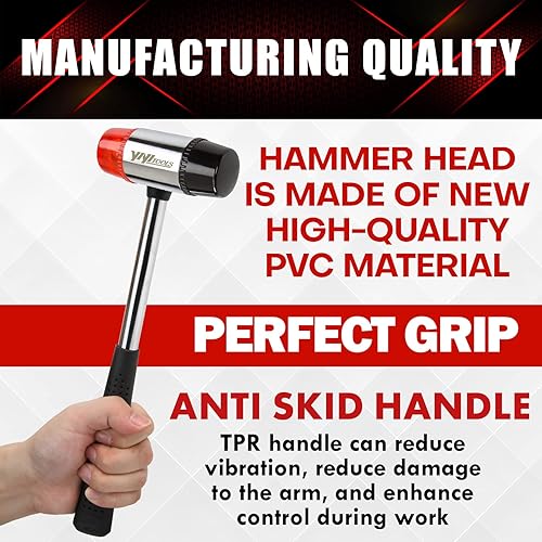 Miniatura 4 de YIYITOOLS Mazo suave de doble cara martillo joyas madera instalación de pisos soplado sin chispas y mango de plástico 1378in rojo y negro