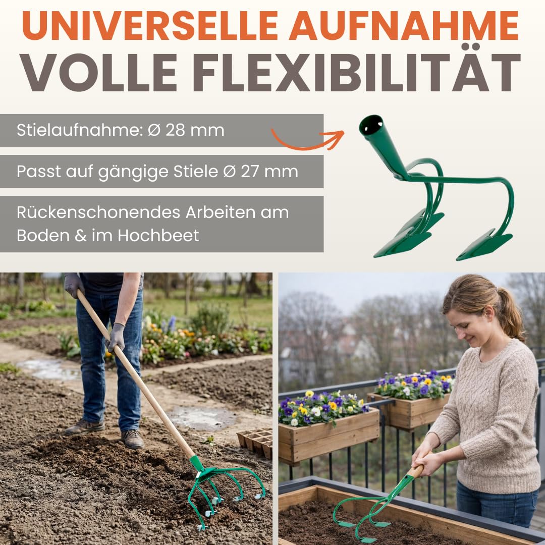 5-Zinken Handgrubber/Gartenhacke/Gartenkralle/Kultivator – Robuste Bodenhacke zur Bodenlockerung & Unkrautentfernung, ohne Stiel, Hergestellt in der EU