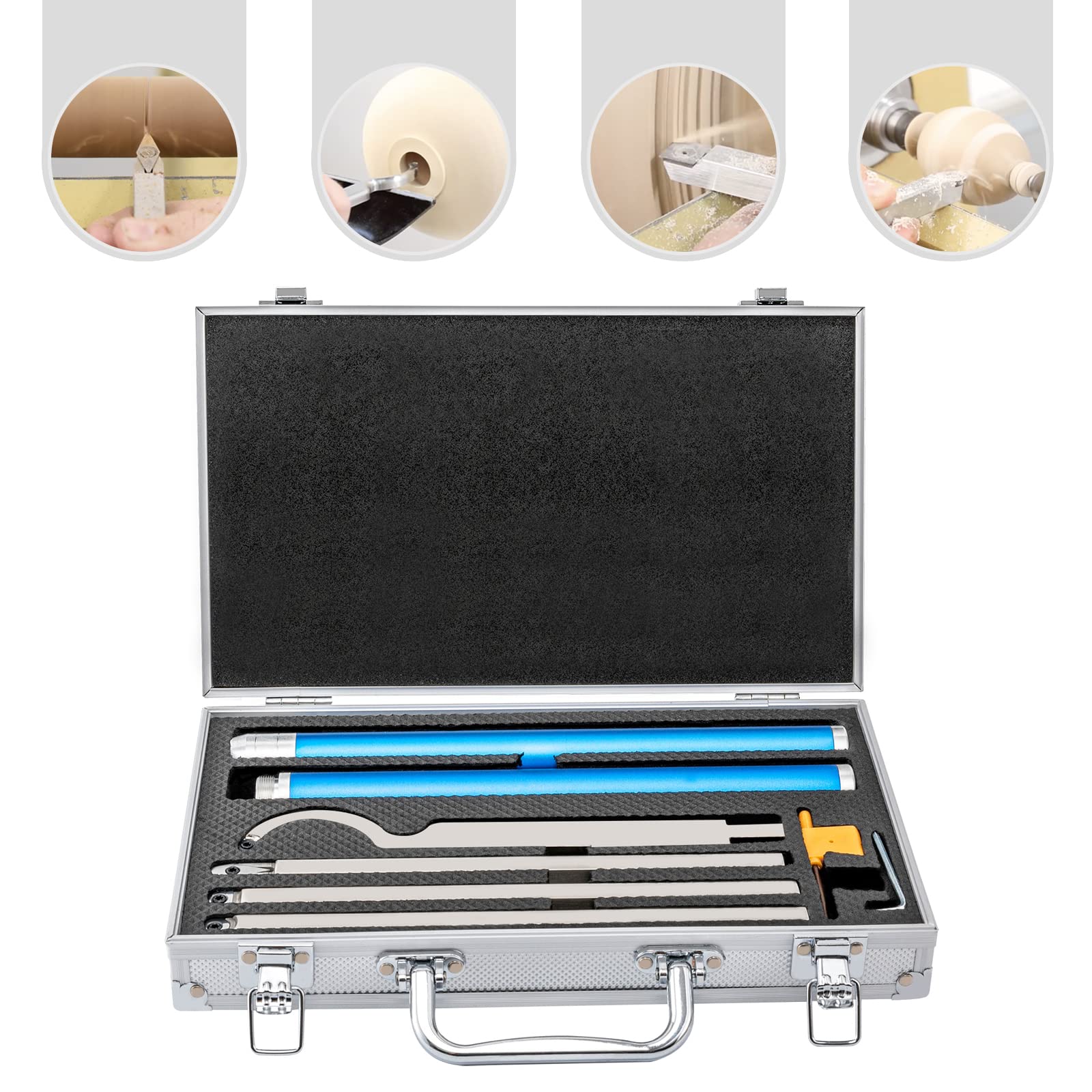 Kit de herramientas de torneado juego de herramientas para torno de madera diseño ergonómico caja de aluminio para el transporte se puede utilizar para trabajar rápidamente piezas de madera en tornos