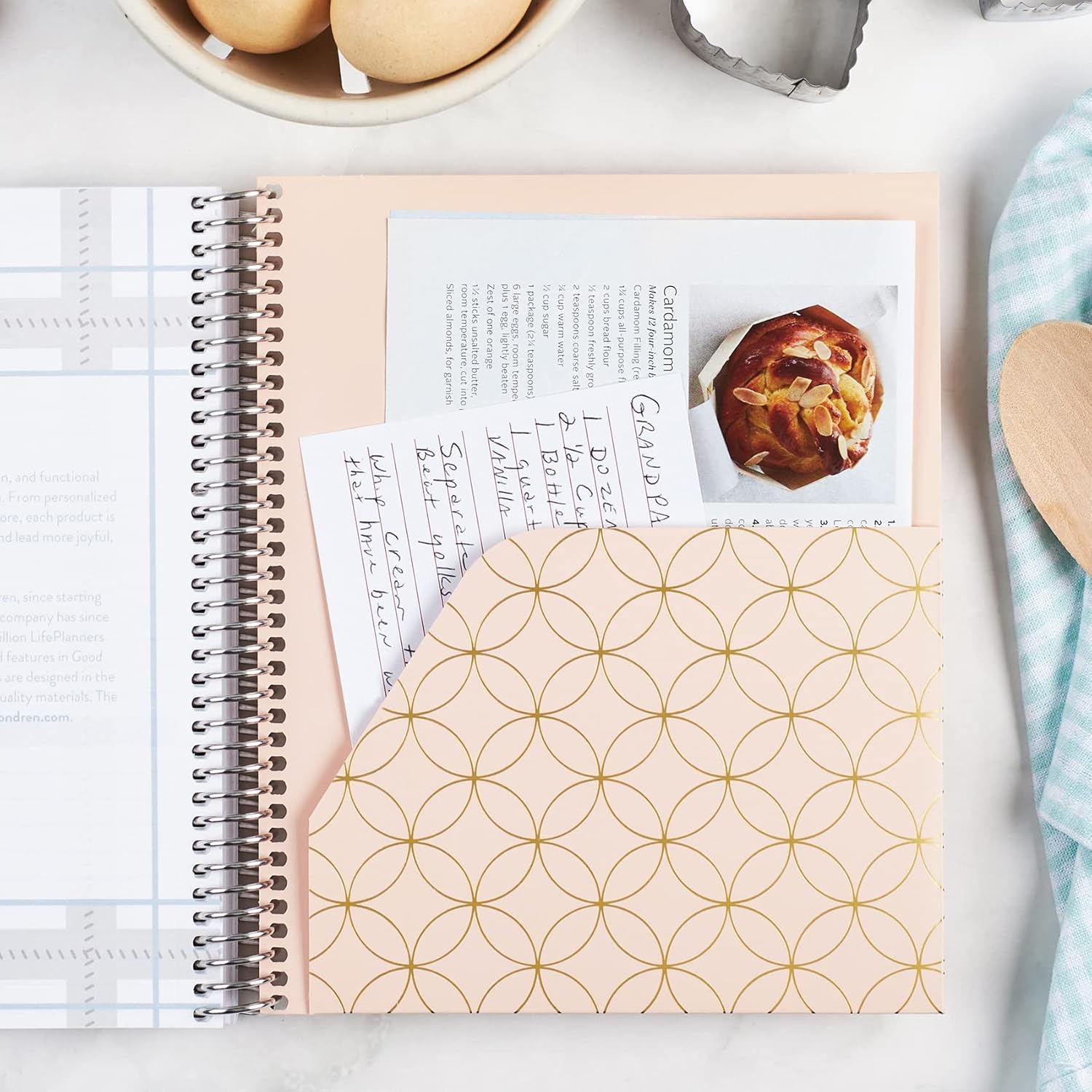 Erin Condren Spiral Coiled Recipe Prompted Notebook - Metallic Wet-Erase Interchangeable Designer Cover with 160 Pages, 80 Sheets of Heavy 80# Paper