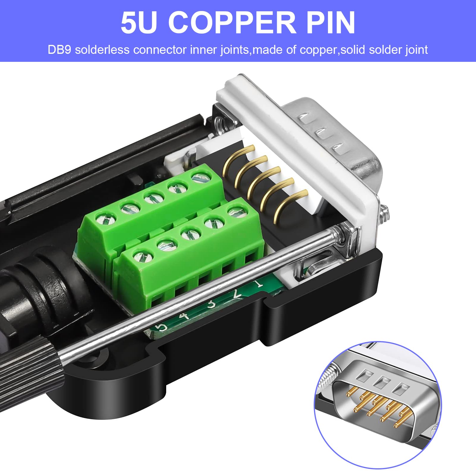 Per connettore DB9 senza saldatura, RS232 DB9 Breakout maschio D SUB accessorio seriale a 9 pin morsetto di collegamento con dado, 4 pezzi