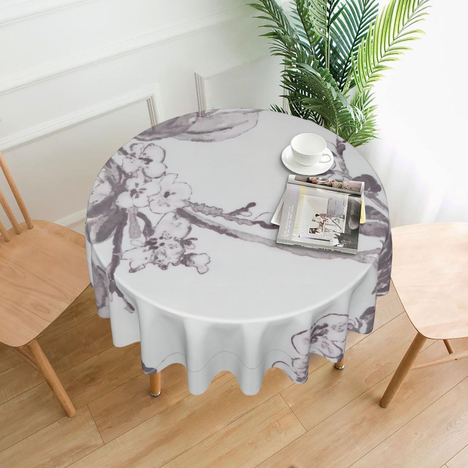 hhxvcv Floral Graphite Round Tablecloth – Dining Table Cover