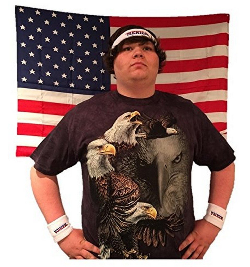 Funny Guy Mugs Patriotic America zestaw opasek przeciwpotnych unisex (3-pak: 1 opaska na głowę i 2 opaski na nadgarstek)