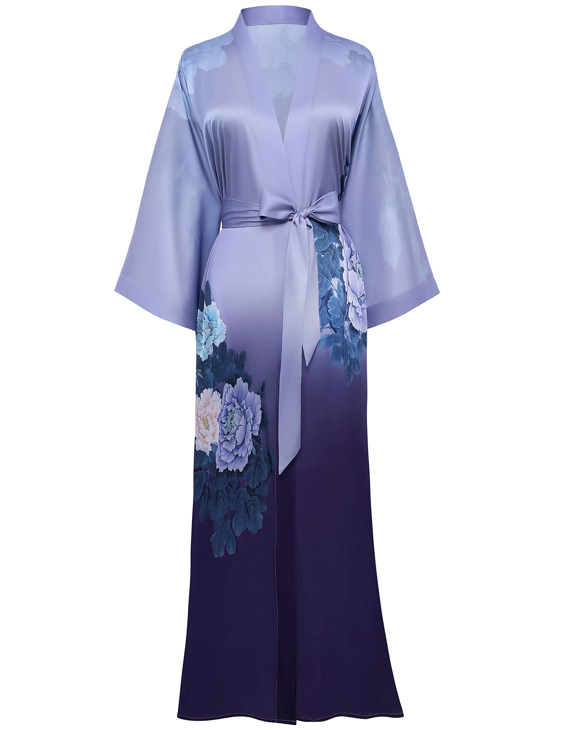 Long Kimono Robe Satin Sleepwear Gradient Watercolor Silky Kimono Nightgown Bathrobe Kimono Blouse Cardigan