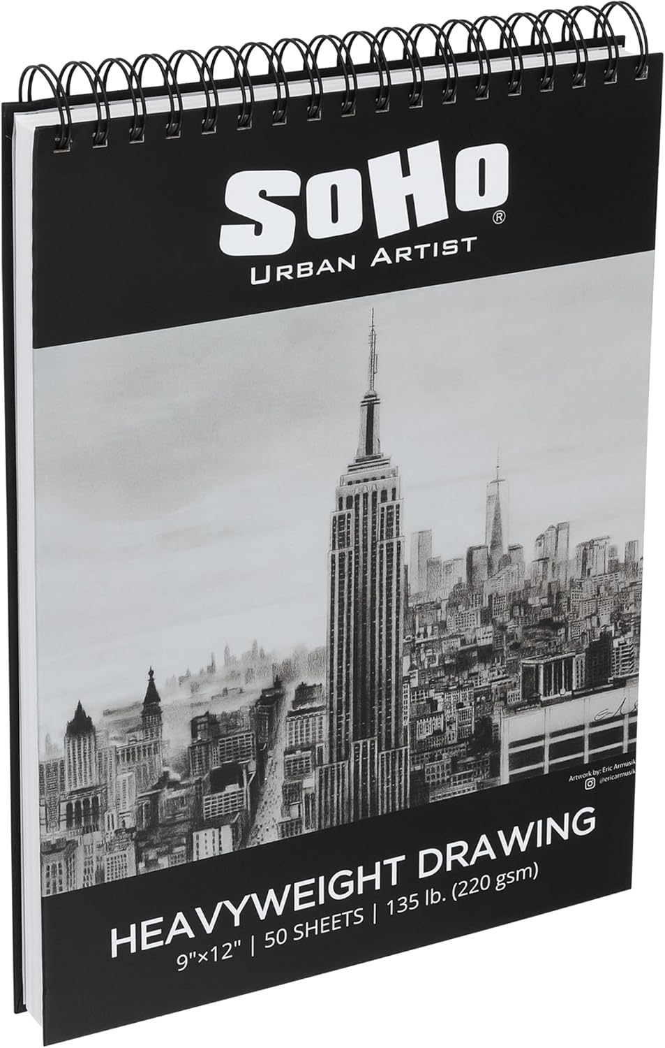 SoHo Urban Artist Hardcover Drawing Pad 9x12-135 lb. (220gsm), 50 Sheets, Drawing Paper Pads for Artists, Travel, Illustrations, & More