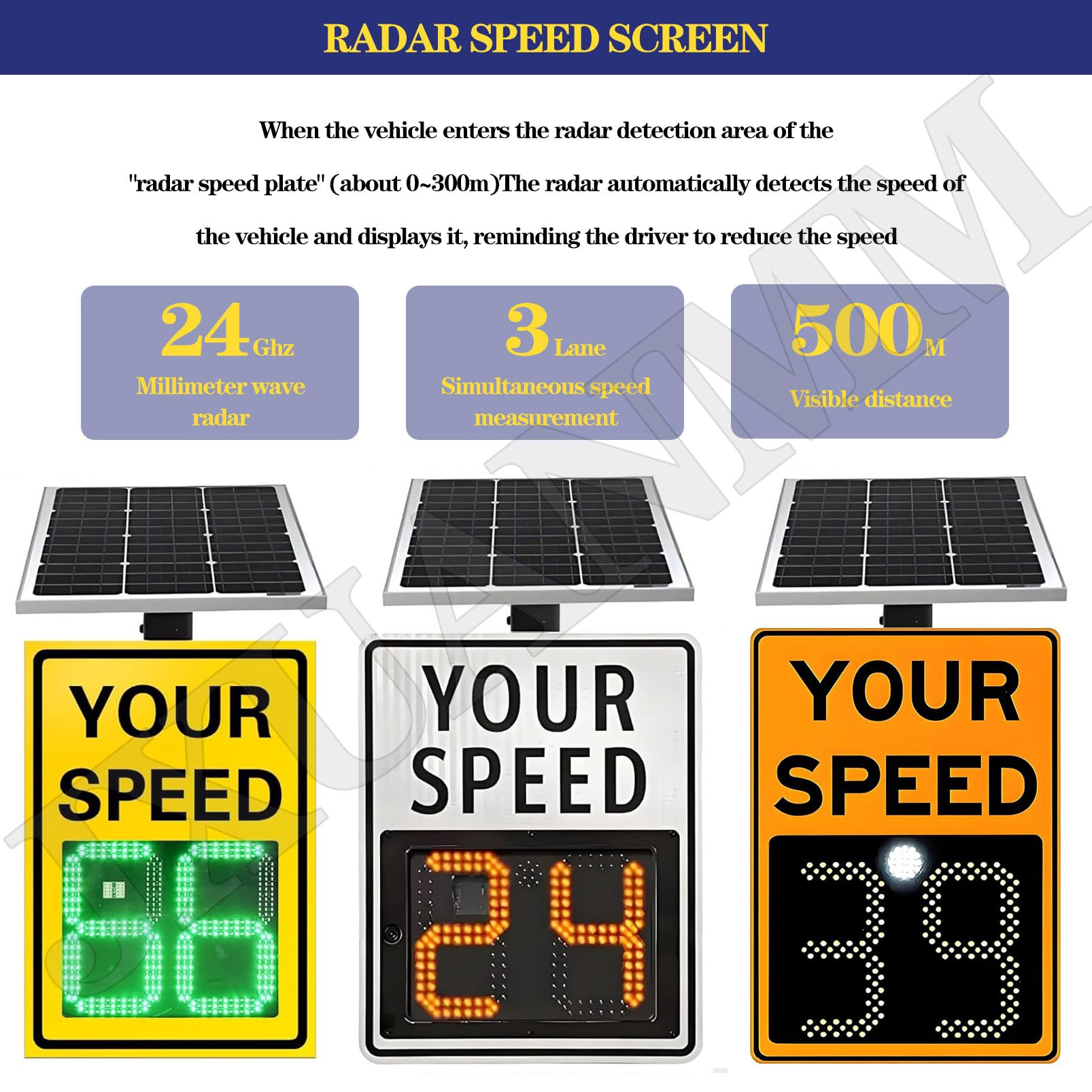 Señal de Radar con energía Solar, Detector Velocidad Digital, señales tráfico LED Solar Aluminio, Resistente al Agua IP65 y monitoreo en Tiempo Real Cualquier Clima. White-19.7×27.5in/50x70cm
