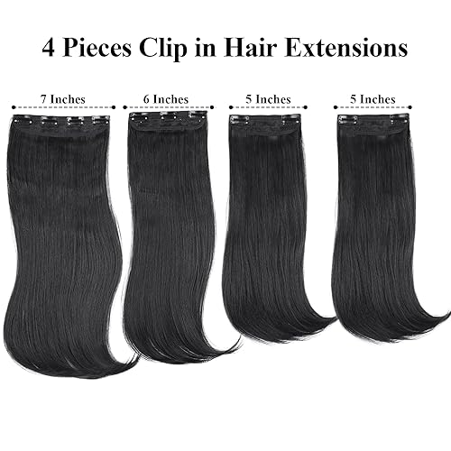 Miniatura 6 de Extensiones de cabello negro con clip para mujer, extensiones de cabello liso en capas, sintético resistente al calor, largo ondulado, uso diario,