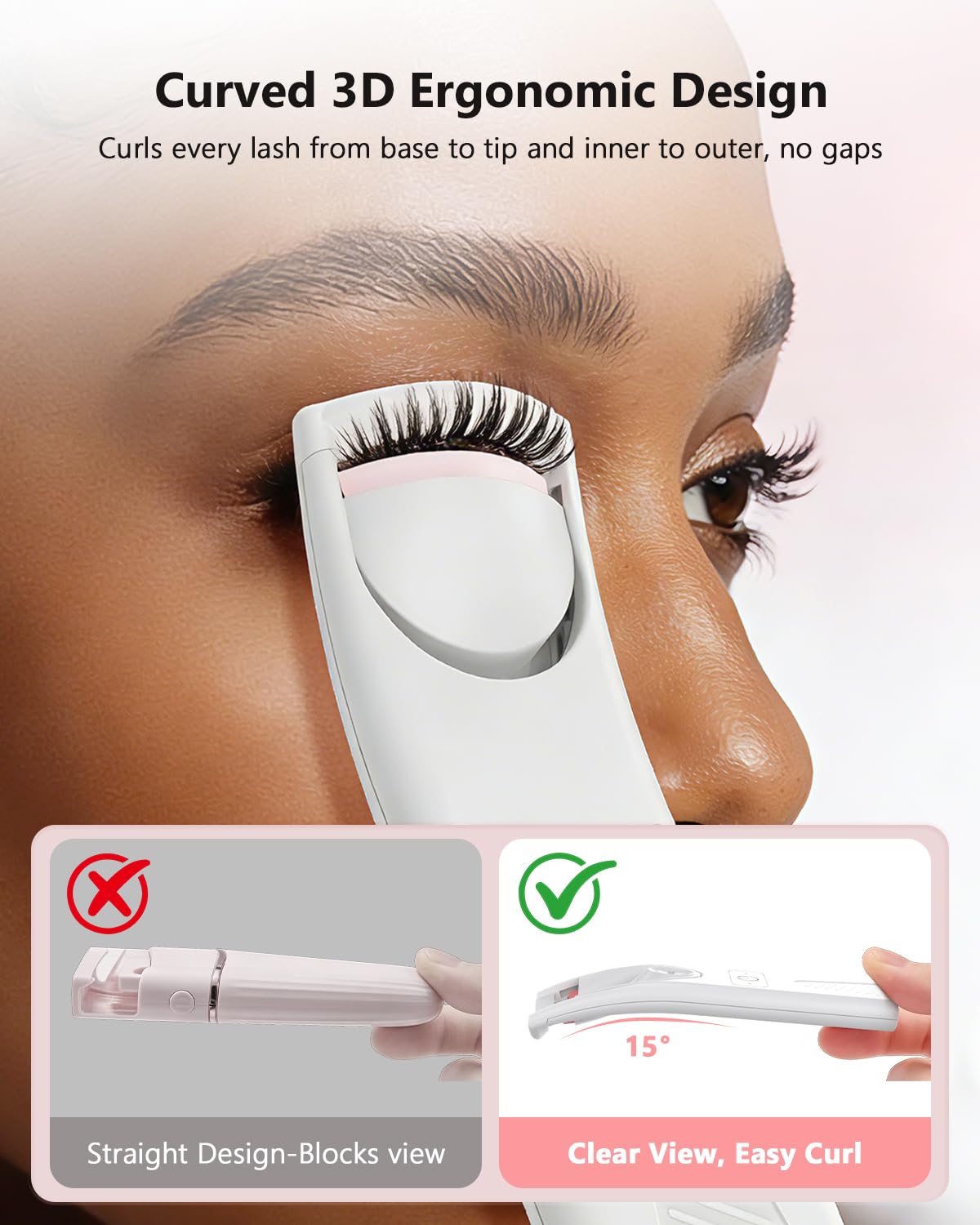 Smiling Shark Rizador de Pestañas Térmico, Rizador de Pestañas Electrico con 55°C Constante, Calienta en 15s y Fácil de Usar- Travel Eyelash Curler para Efecto 24h Cualquier Tipo de Pestaña