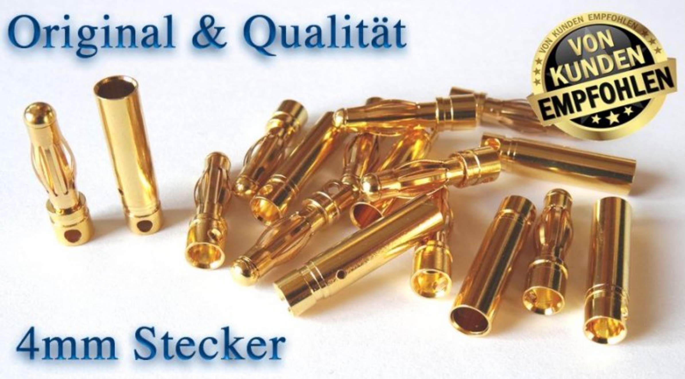 50 Paar (100 Stück) 4mm 4 mm 4.0mm 4,0mm Goldkontaktstecker Steckverbinder Goldstecker Stecker Buchse inkl. Polyolefine Schrumpfschlauch Schrumpf für Lipo Akku ESC