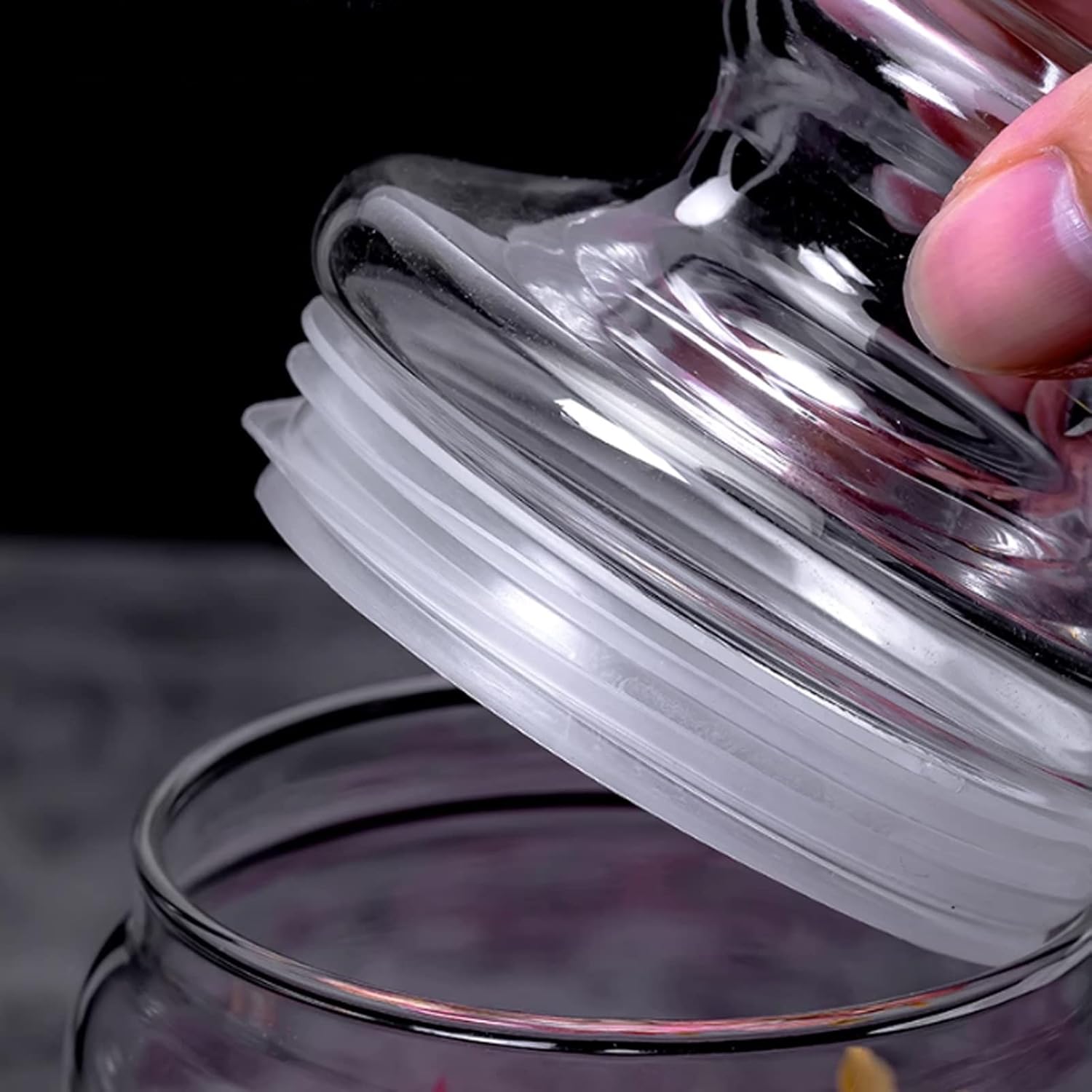 Tea Canister Set of 2 Round Glass Jar Tea Tins Coffee Tins with Airtight Lids Smooth and Transparent Glass Jars Coffee Pasta Sugar Tea Snack Nuts Cookie Jar Airtight Tin(500ML)