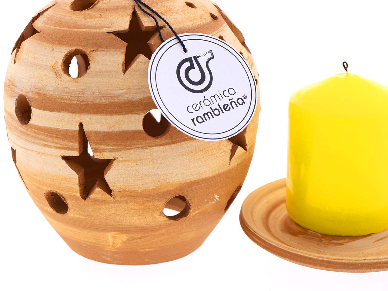 CERAMICZNY RAMBLEÑA | Świecznik z czerwonego błota Model Ball | Świecznik Latarnia | Dekoracyjne świeczniki | 100% Handmade | 12x12x14 cm