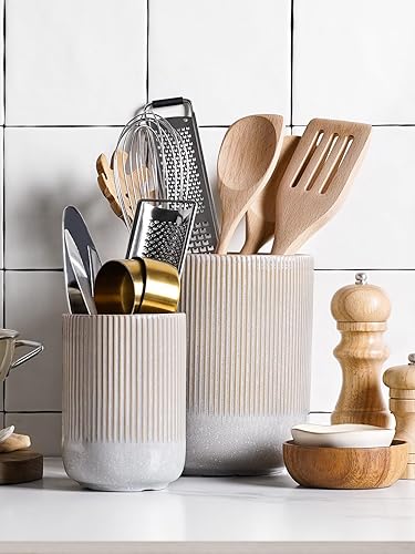 Miniatura 3 de LE TAUCI Portautensilios, 7.3"+5.4" Portautensilios de Cerámica para Cocina para Encimera, Recipientes Grandes para Utensilios de Cocina para