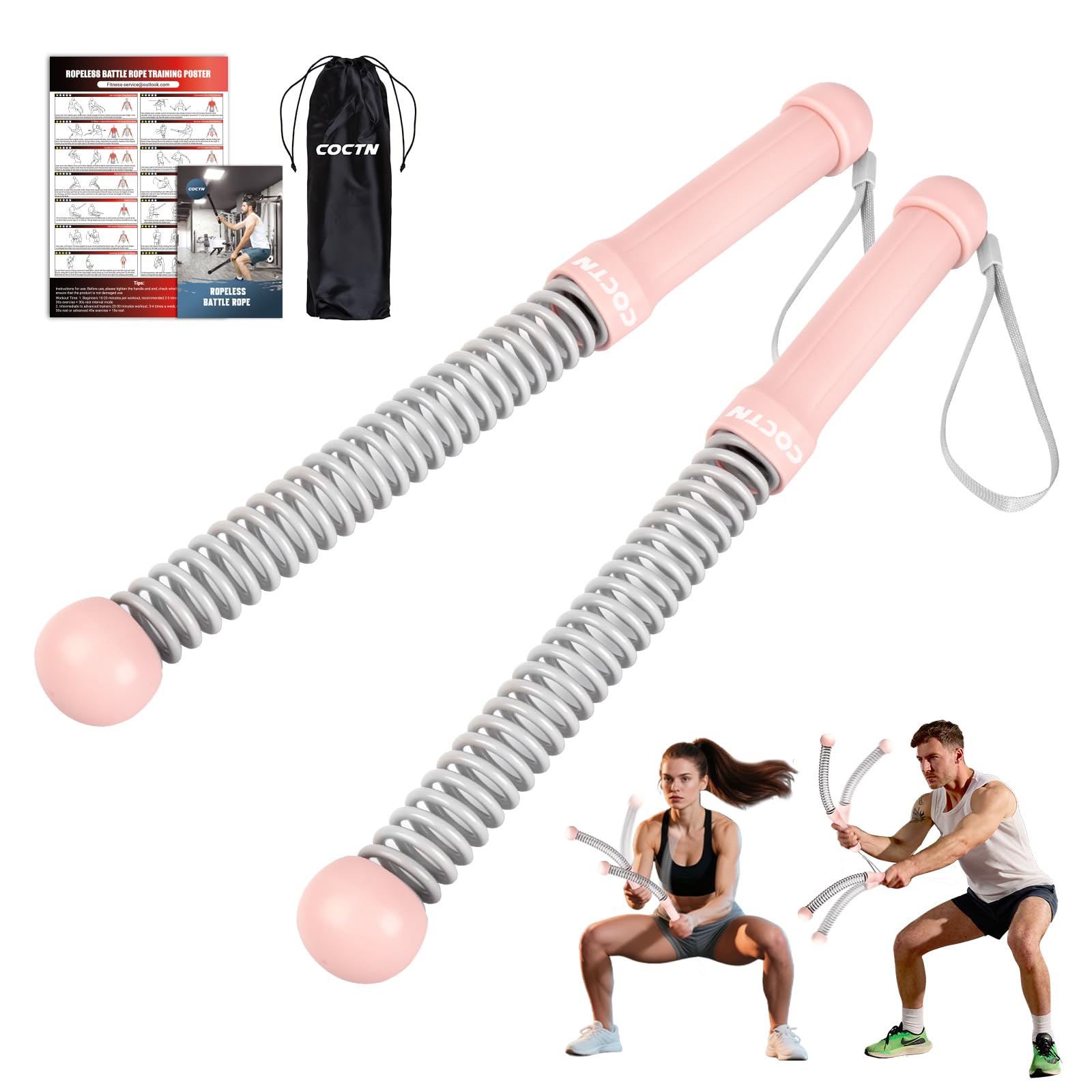 Weighted Ropeless Battle Ropes, Heavy Duty Workout Rope for Home Gym with Training Poster, Portable Arm Exerciser Rope for Strength Building, HIIT and Low-Impact Aerobic Training for Men & Women