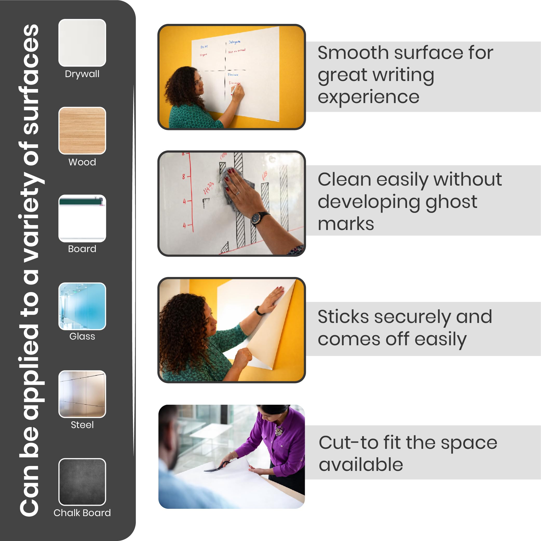 YAJNAS 3x1.5 Feet, Whiteboard Sticker, PVC Self-Adhesive Dry Erase Board, White, Waterproof, Multi-Surface Compatible, Easy Clean No Ghost Marks 1