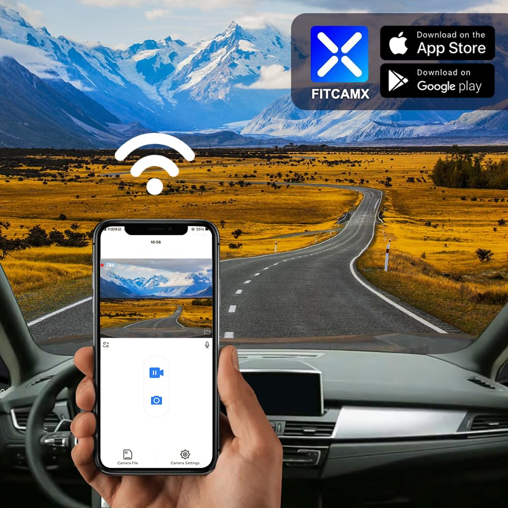 Fitcamx Dashcam 4K Compatible avec BMW 2 Series Gran Tourer and Active Tourer F45 F46 2016-2022, OEM Caméra de Voiture 2160P UHD Video WiFi, G-Senseur, Enregistrement en Boucle, Plug&Play, Carte 64 Go