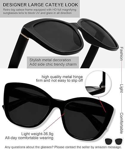 Miniatura 4 de MARE AZZURO Gafas de sol de lectura tipo ojo de gato para mujer, gafas de sol cuadradas de gran tamaño, para lectores 0 1.0 1.25 1.5 1.75 2.0 2.25