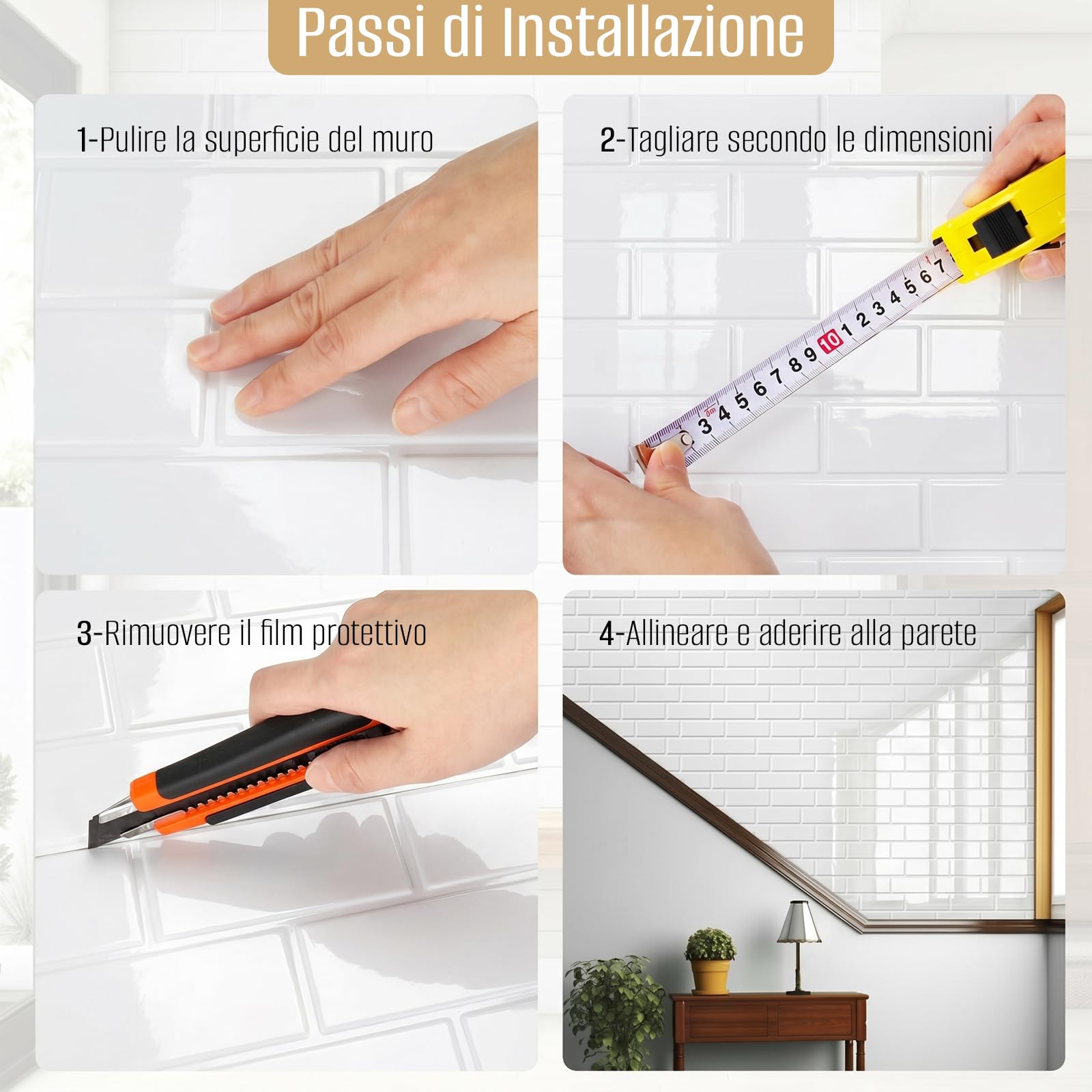 Adesivi per piastrelle, 3D, 10 pezzi, autoadesivi, per il retro della cucina, per soggiorno, camera da letto, cucina, bagno (Bianco)