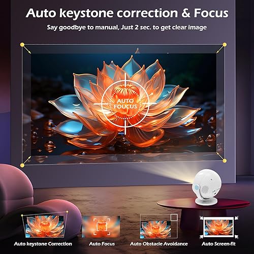 Miniatura 3 de Mini proyectores, soporte 4K con WiFi6 y Bluetooth5.2, aplicaciones integradas Full HD para interiores/exteriores, Keystone automático compatible