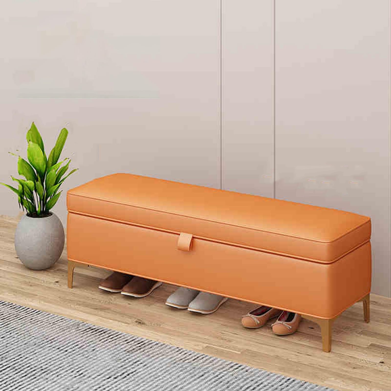 Banc à chaussures pour salon et chambre avec assise en cuir confortable
