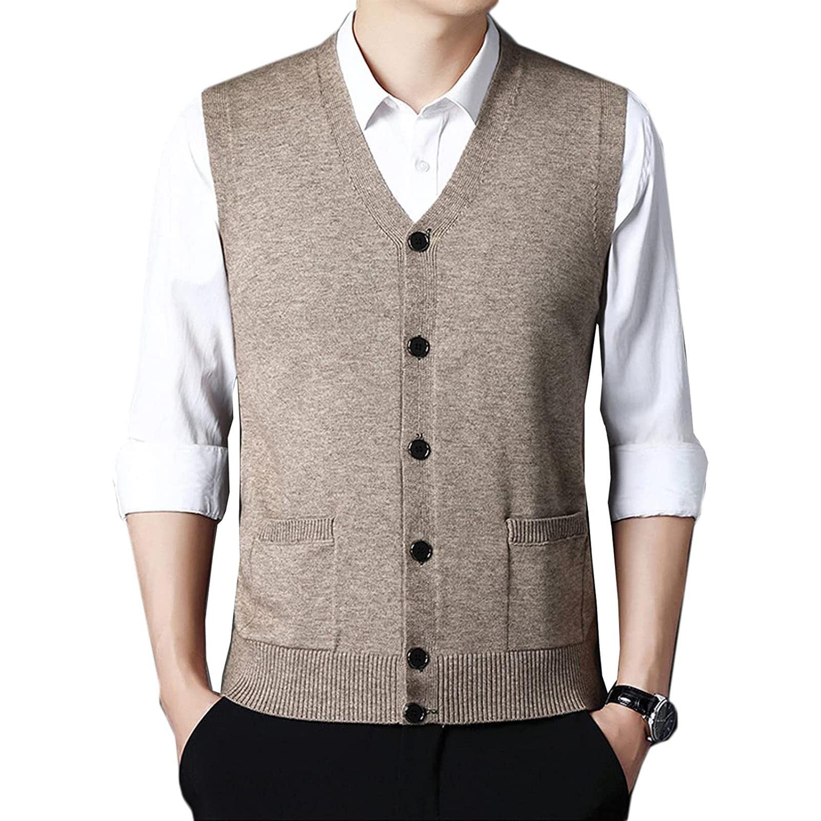 Gilet In Lana Uomo Con Scollo A V - Cardigan Classico Senza Maniche | Per Business E Casual