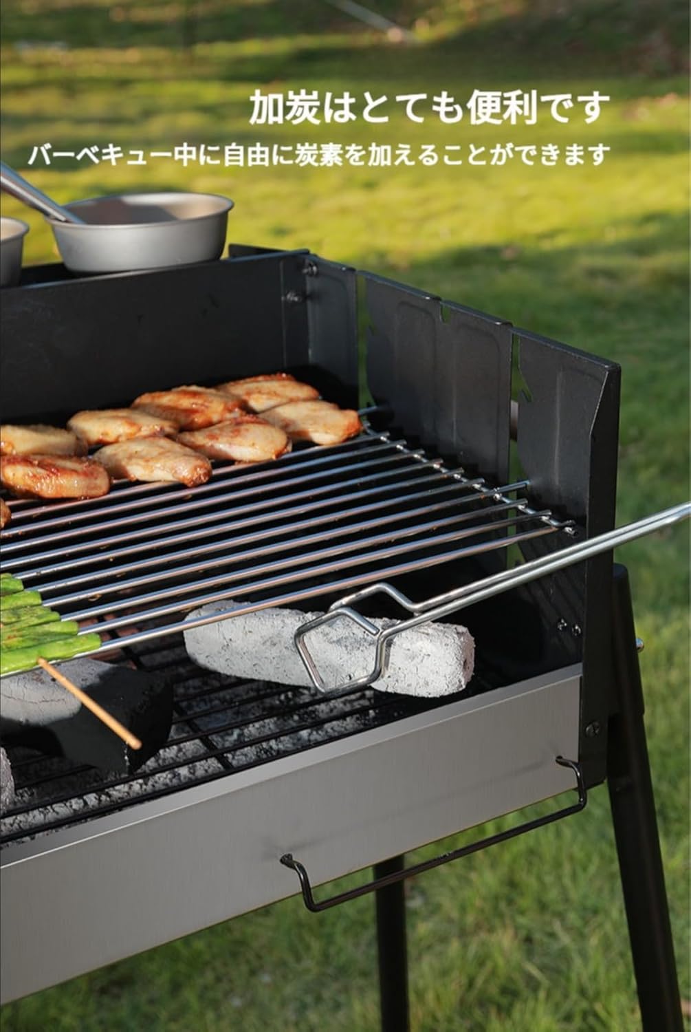 BQQB バーベキューコンロ 大人数 大型 8人用 携帯用 蒸し焼き 燻製 折りたたみバーベキュー BBQ (ブラック)