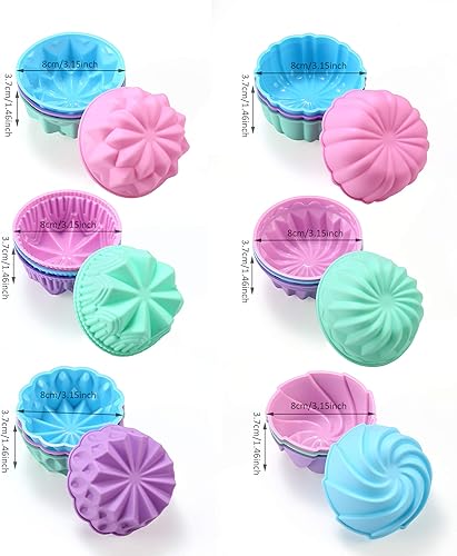 Miniatura 6 de To encounter Moldes de silicona para hornear cupcakes, antiadherentes de grado alimenticio, moldes de silicona reutilizables de 3 pulgadas, 6