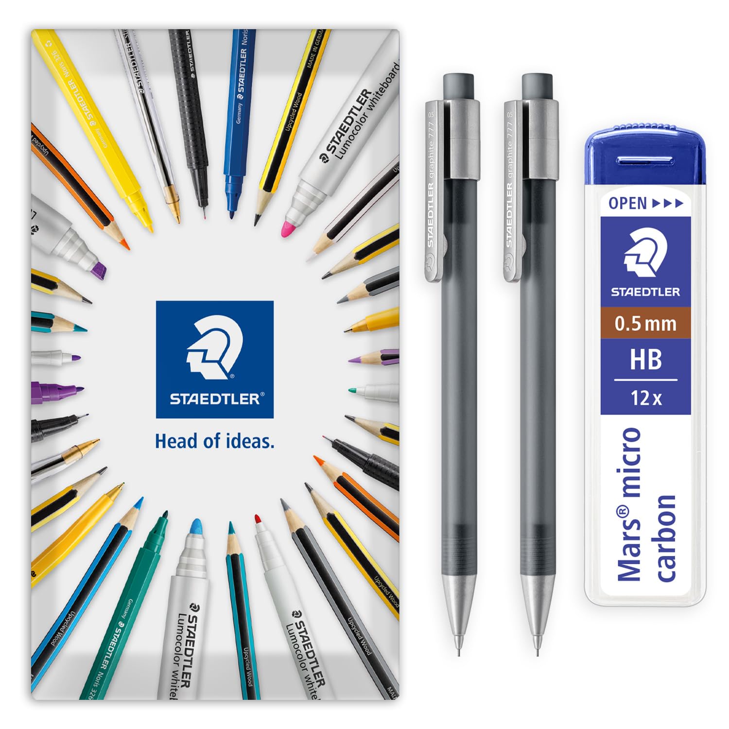 STAEDTLER 2x Grey Graphite 777 Mechanical Pencils & 0.5mm HB Leads