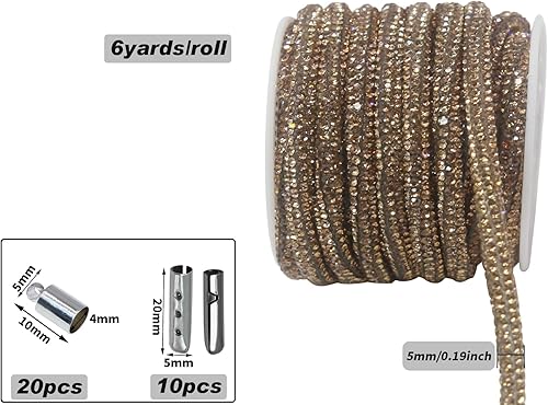 Miniatura 3 de PAMIR TONG Cuerda de purpurina con diamantes de imitación de 6 yardas de 0.17 pulgadas, cordones de brillo para zapatos, fabricación de joyas DIY