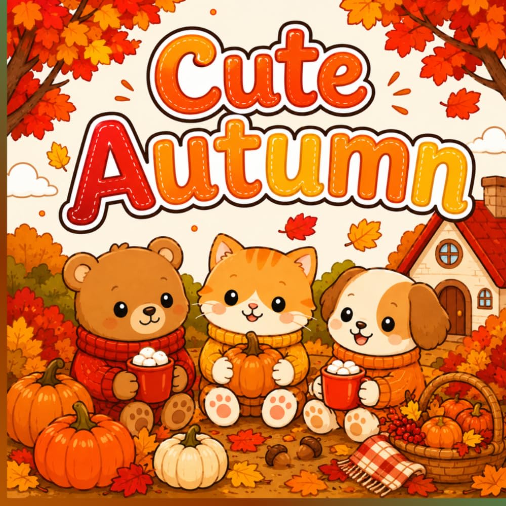 Cute Autumn Colouring Book: 40 Cosy Autumn Colouring Pages with Cute Animals, Pumpkins, Leaves, Apples and Relaxing Seasonal Scenes for Adults and Teens