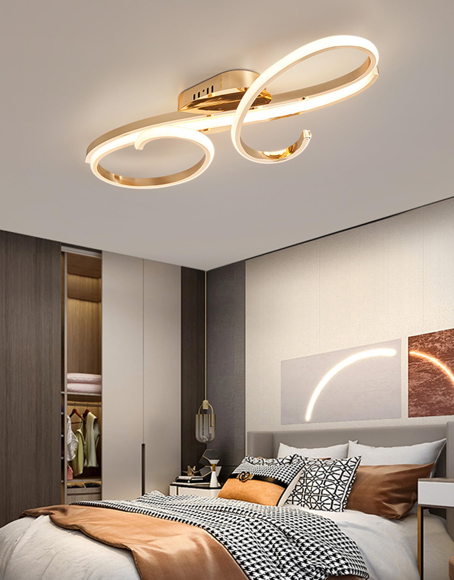 Nowoczesna lampa sufitowa LED Oświetlenie sufitowe Ściemnialne ze zdalnym sterowaniem Jadalnia Lampa wisząca Kreatywne oświetlenie sufitowe Nowoczesne oświetlenie wiszące w salonie (Złoty, 100cm)