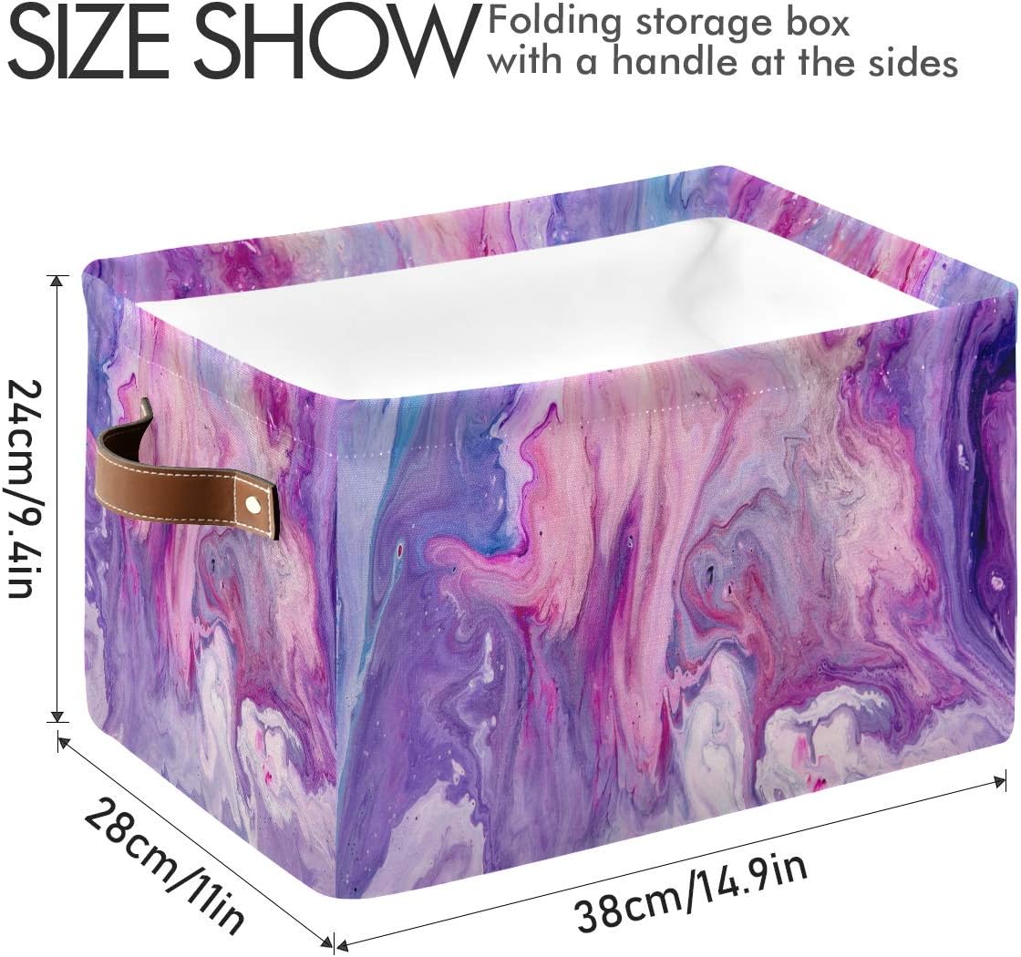 Storage Basket Cube Pastel Purple Marble Texture Large Collapsible Toys Storage Box Bin Laundry Organizer for Closet Shelf Nursery Kids Bedroom,15x11x9.5 in,2 Pack