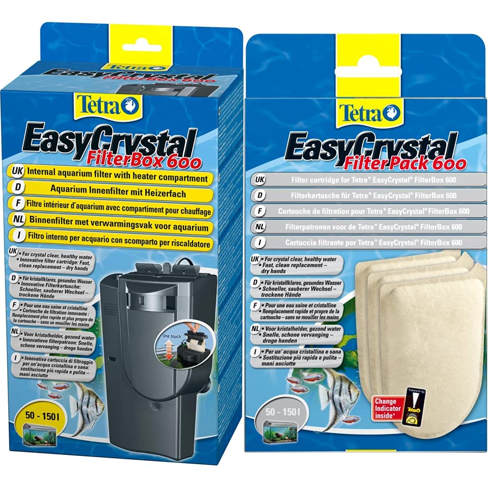 Tetra EasyCrystal FilterBox 600 Filtro Interno per Acquari con Scomparto per Il Termo Riscaldatore, per Un’Acqua Cristallina e Salubre & Easycrystal Filterpack S/Carbone