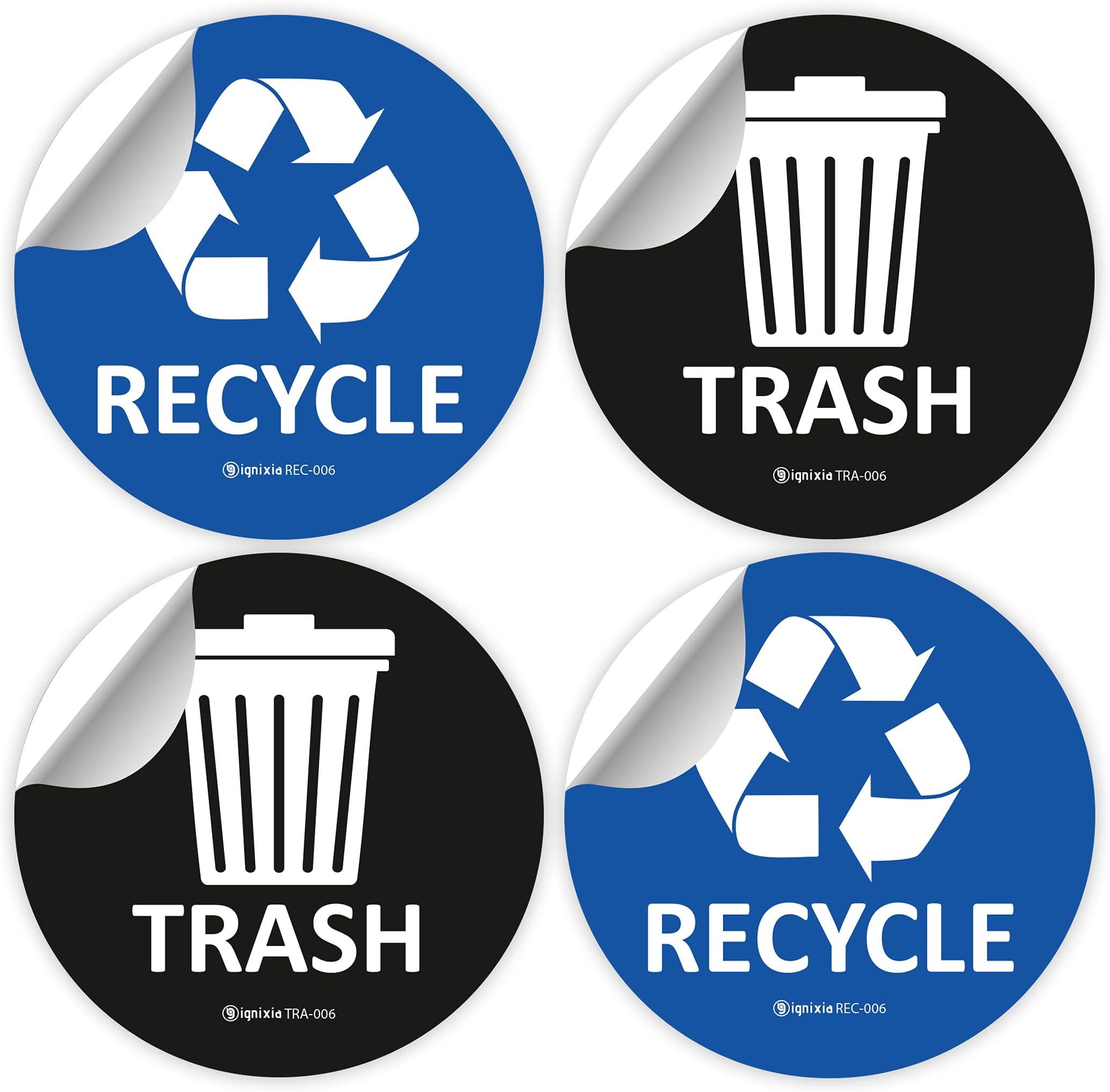IGNIXIA Recycle Stickers for Trash Can, (Pack of 02) 6x6 Inches Large Blue (Blue and Black)