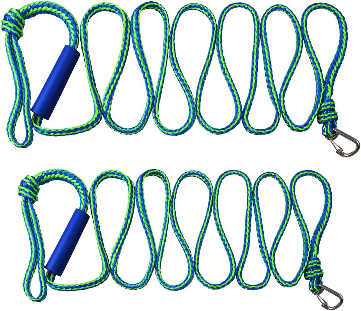 PWC Dock-Lines Mooring-Ropes with Clip and Loop Heavy Duty Braided Line Premium Marine Rope Ideal for Jet Ski Watercraft Boat Kayaking 2PCS (10mmX2.1m-2pcs)