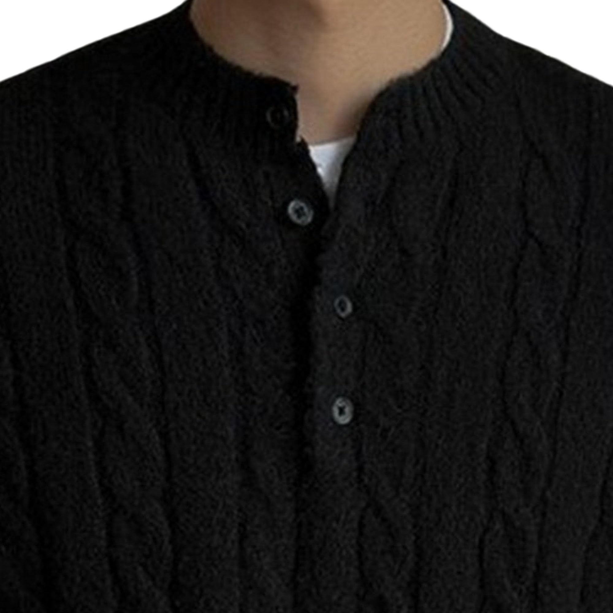 JEShifangjiusu Maglione da uomo con colletto alla coreana maglione lavorato a maglia con bottoni maglione termico oversize casual