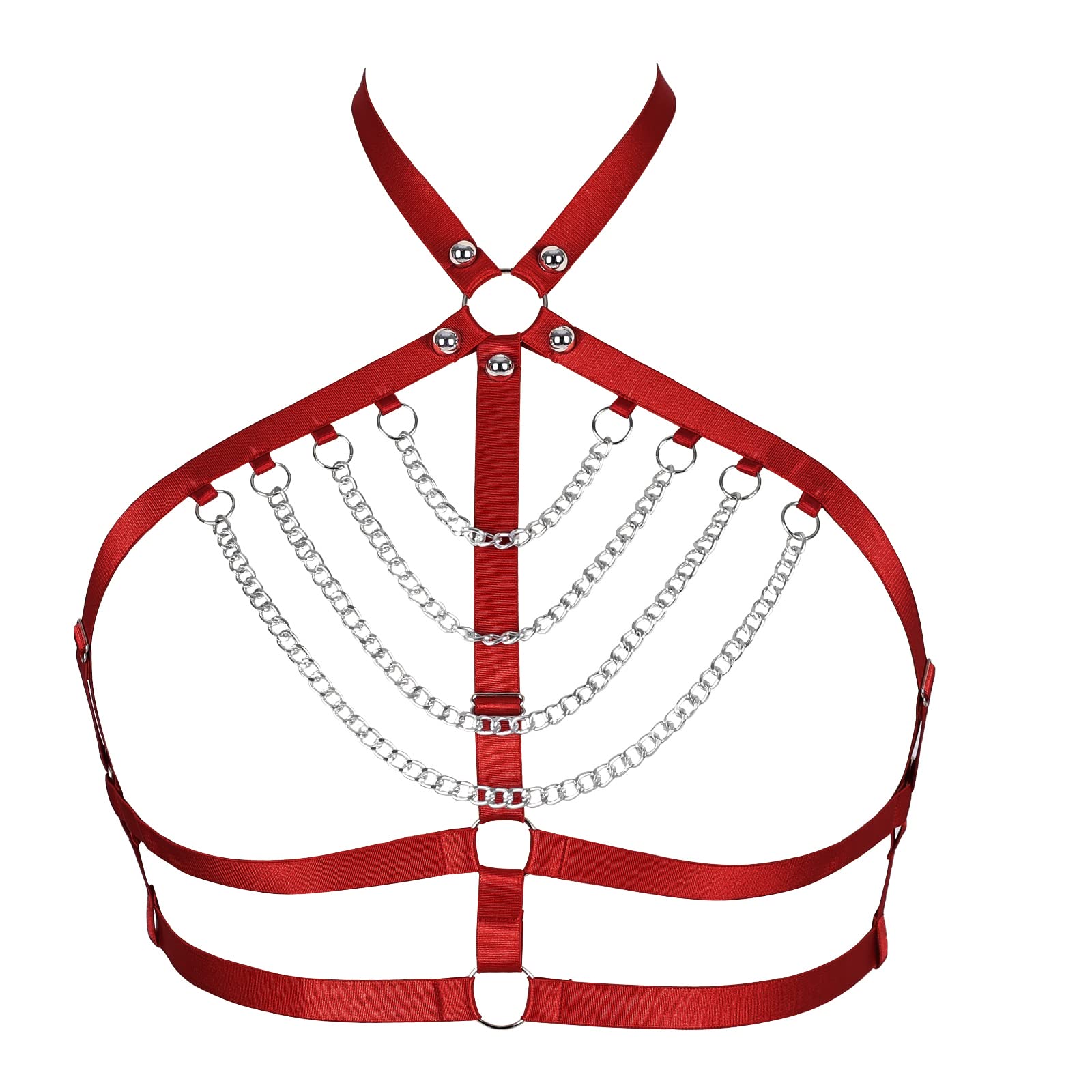 BBOHSSWomen's Body Harness Bra Metal Chain Bra Plus Size Hollow Punk Bra Gothic Christmas Carnival Club Halloween Dance Costume