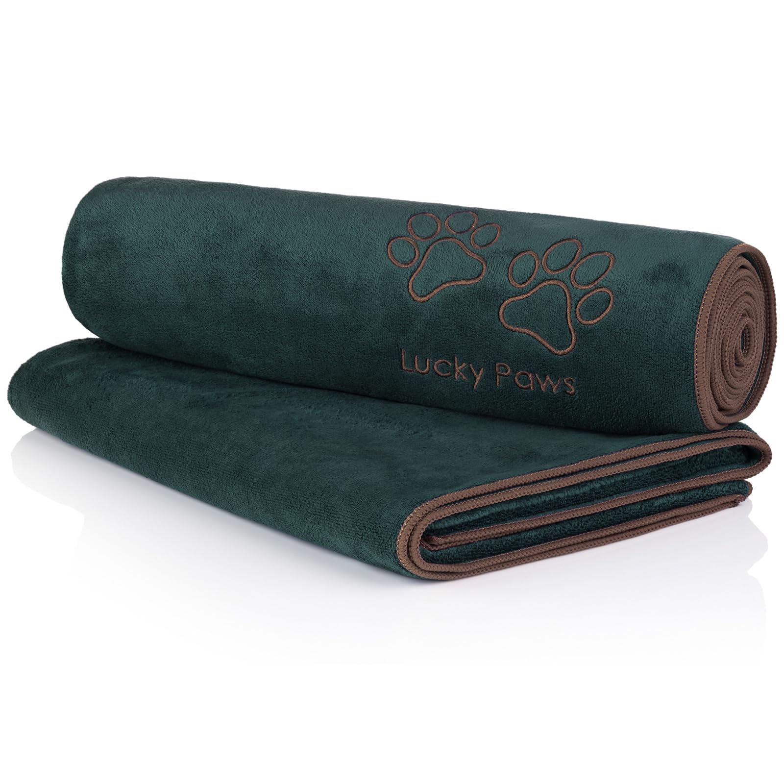 Lucky Paws® Dog Towel – Extra Large 140 x 70cm - UK Based Seller - Super Absorbent Microfibre Towel - Fast Drying - Super Soft - Premium Pet Towels (Pack of 2, Hunter Green) — image 1