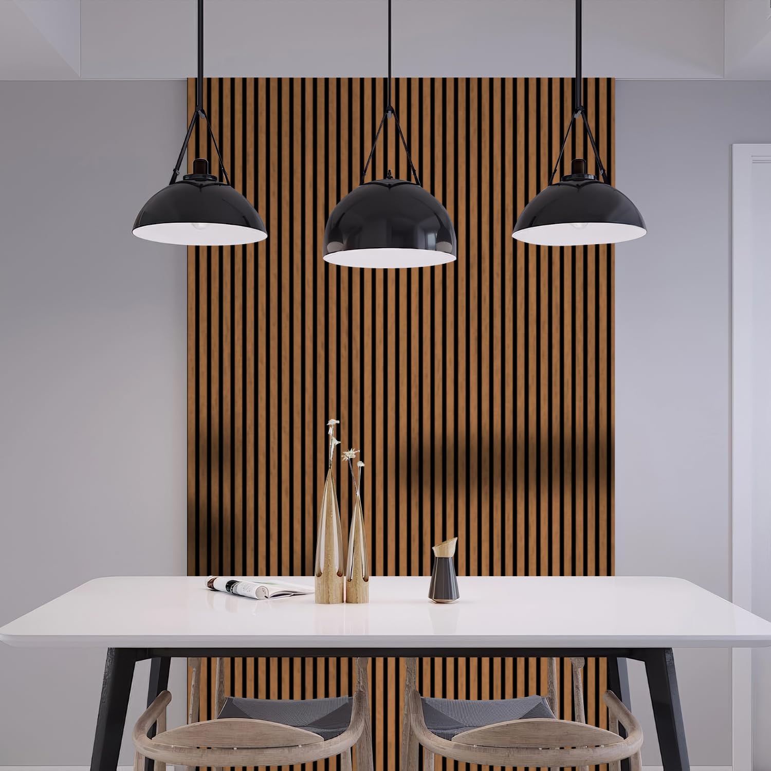 HOURIA 2Pcs Wood Slat Acoustic Panels,23.6X 47.2 Inch 3D Fluted Wood Finish Soundproof Wall Paneling,Sound Absorbing Wall Panels for Interior Wall Decor,Ceiling,TV Background,Study Room - Walnut