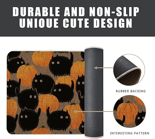 Miniatura 6 de Juego de 2 tapetes de cocina de Halloween, diseño de calabazas de gato negro, tapete de fiesta de granja de Halloween para decoración de cocina del