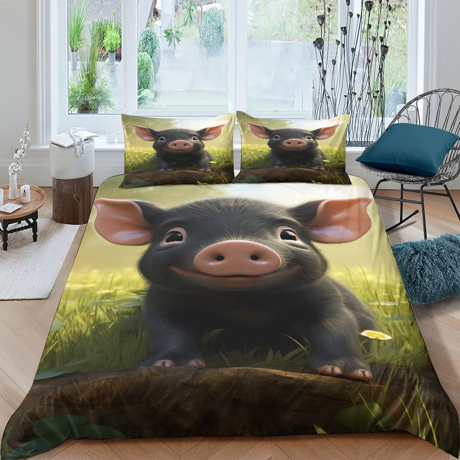Housse de couette porcs 3D en microfibre 200x200 cm avec ses deux taies d'oreiller
