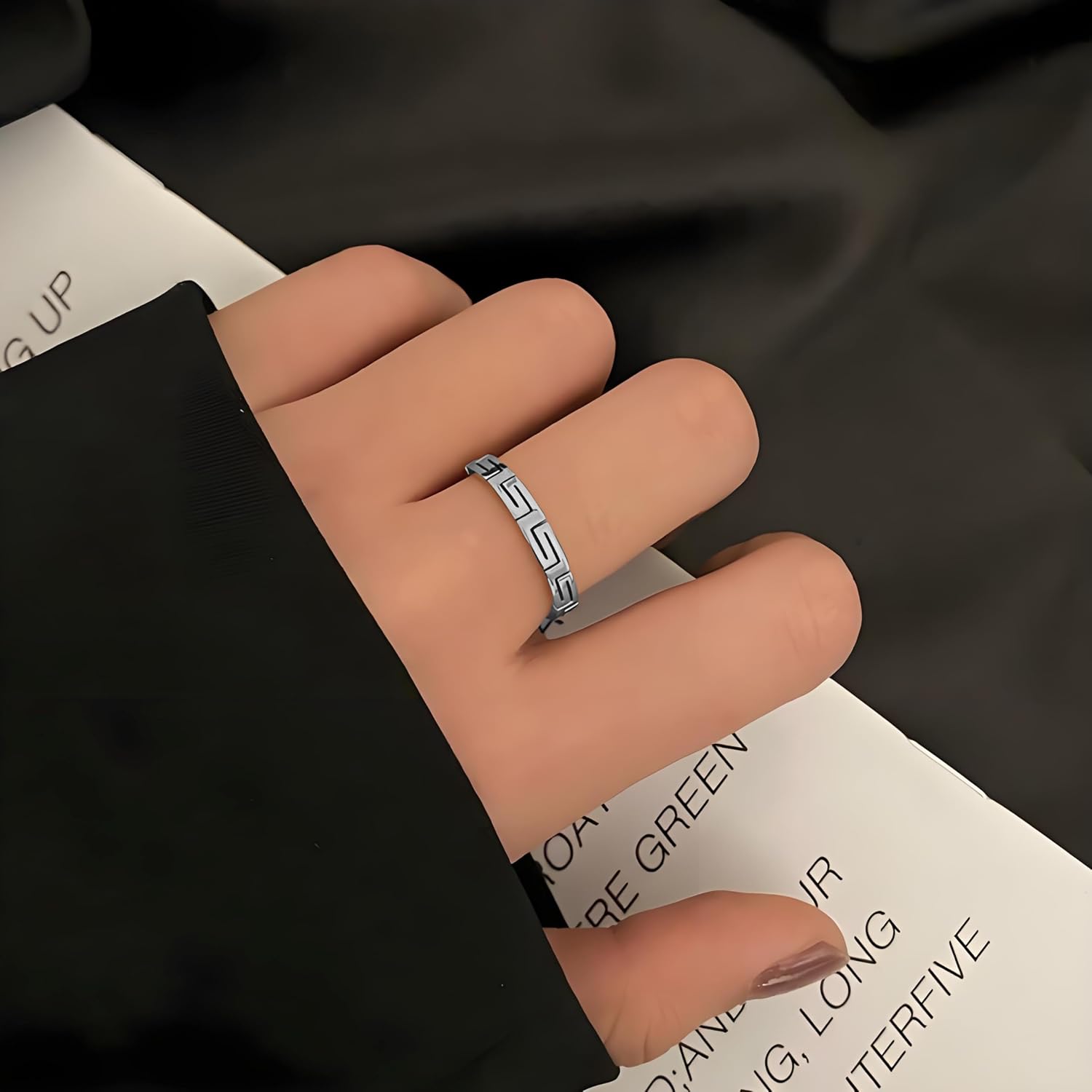 Greek Key 14K Gold Plated Rings – Minimalist 925 Silver Band Ring with Ancient Symbolic Pattern, Polished Unisex Geometric Jewelry for Men and Women, Promise or Wedding Ring