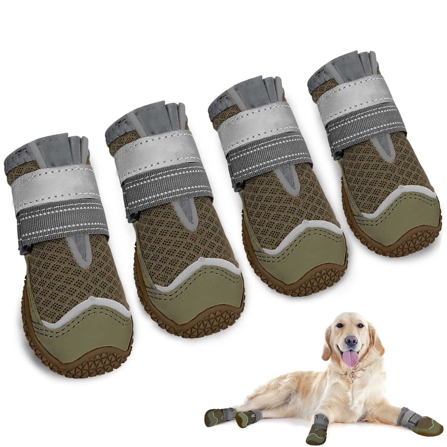 SlowTon Stivali per Cani, Protettore Traspirante della Paw del Cane, Doppio Regolabile e Lavabile Antiscivolo Scarpe per Cani con Striscia Riflettente, Comodi Stivali da Passeggio del Cane per Cani