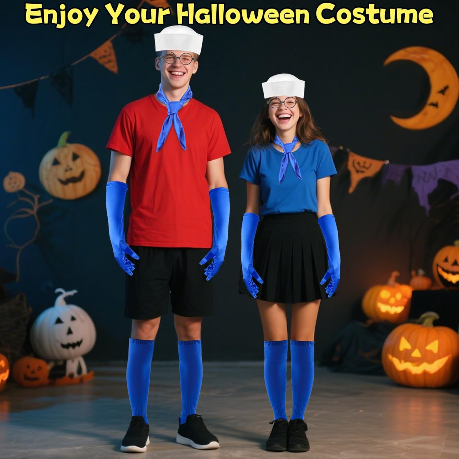 Yotako 5 PCS Halloween Sailor Costume Set – Includes Sailor Hat Scarf Gloves Socks & Glasses for Men & Women Halloween Dress Up Party Cosplay Ideal Gift - Image 6