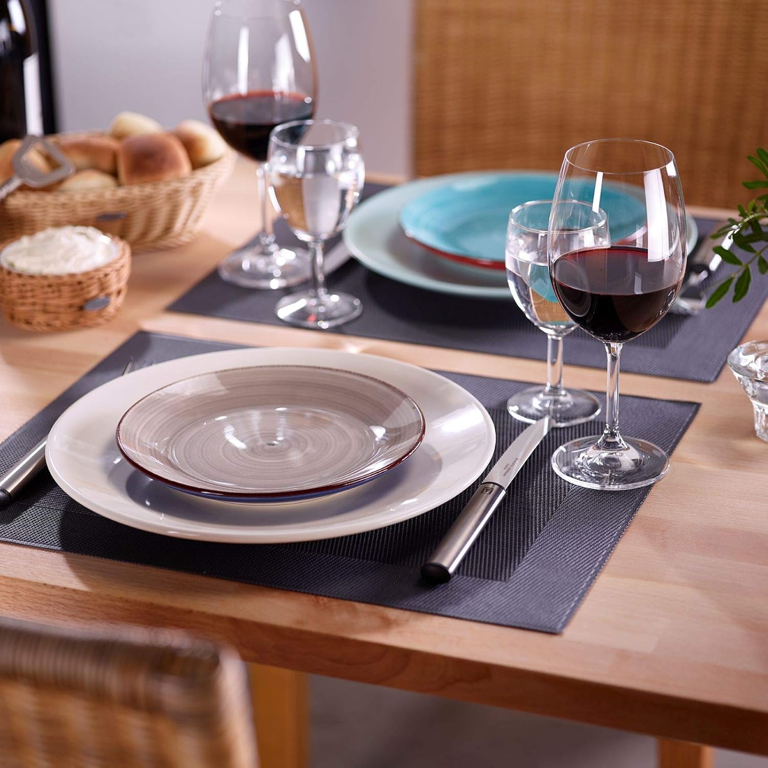 Placemat, set van 2, petrol, rond, diameter 35 cm, afwasbaar, placemat, onderzetter