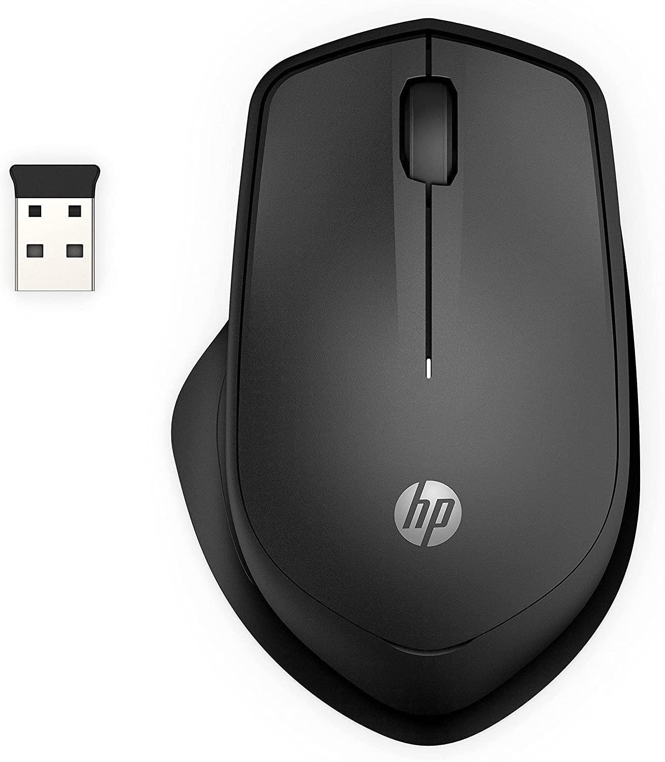 HP 280M Mouse Silent Wireless, Tecnologia LED Blu, Riduzione Rumore fino a 90%, 3 Pulsanti, Rotella di Scorrimento, Design ergonomico, Dongle Ricevitore USB-A Incluso, Nero