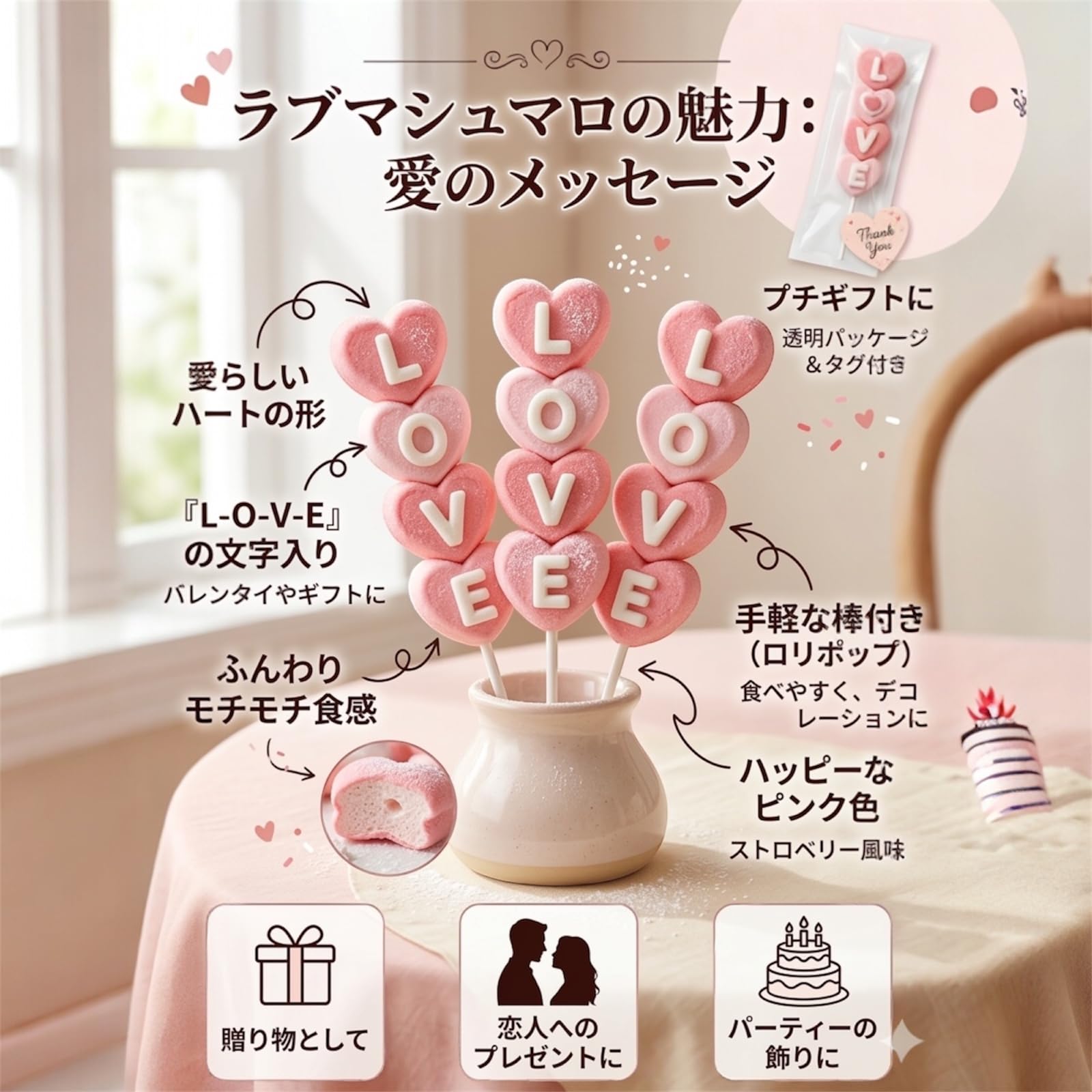 Amazon.co.jp: 【LOVE文字入り】ハートマシュマロ 3個セット｜可愛い 