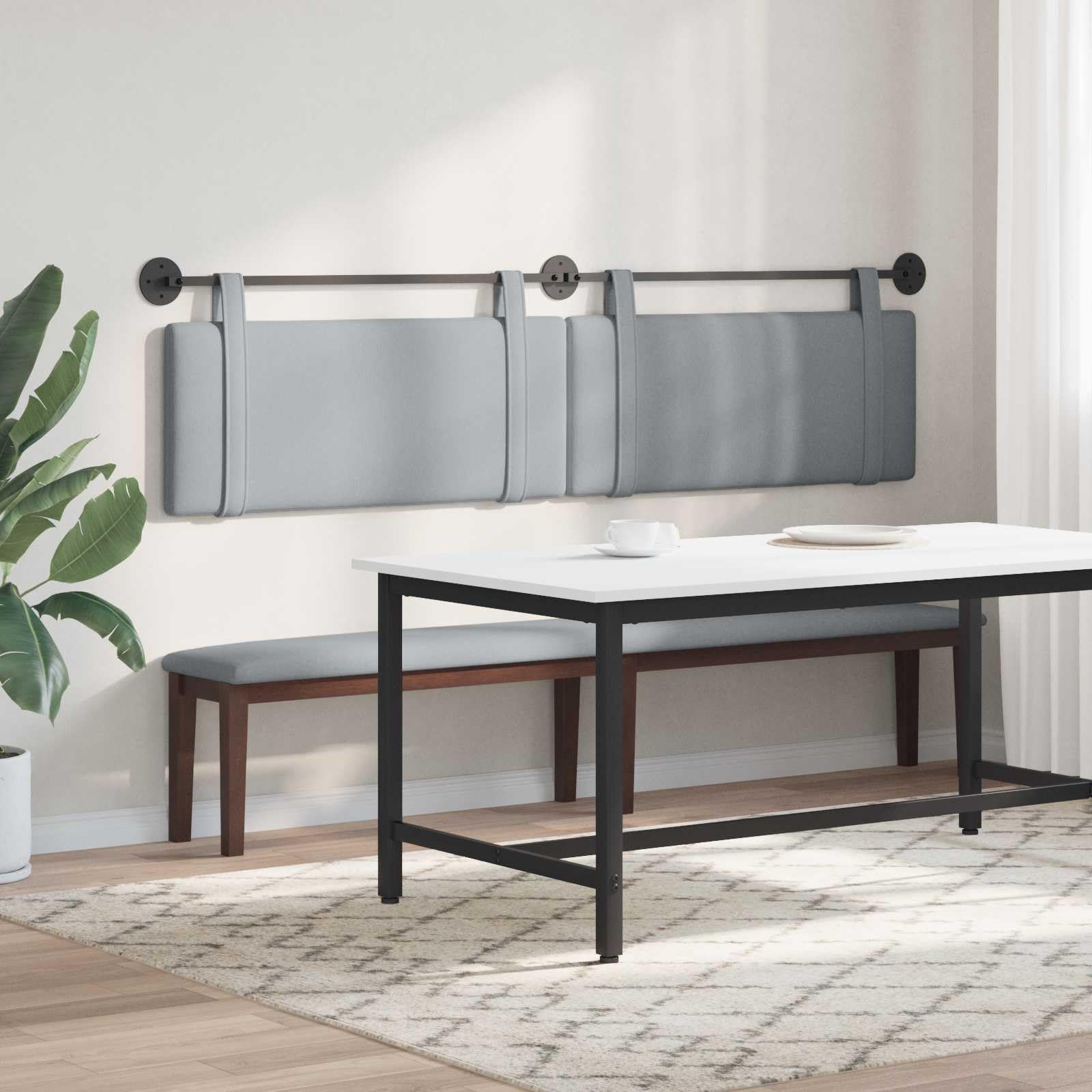 Cabecero colgante de tela gris claro, 210 x 55 x 5 cm, juego de 2 unidades con montaje en pared, cabecero tapizado suave para dormitorio, habitación de invitados, cama doble y cama individual